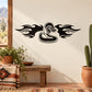 Flaming wings snake decal, black coiled snake emblem on light surface
