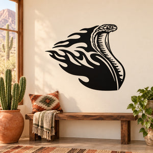 Black and white cobra flame trail wall decal with coiled head and swirls