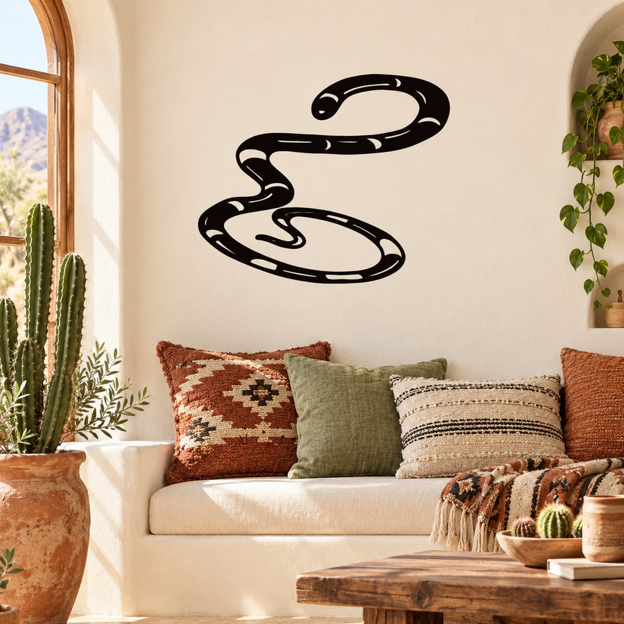 Corn snake wall decal with a stylized black coiled snake design