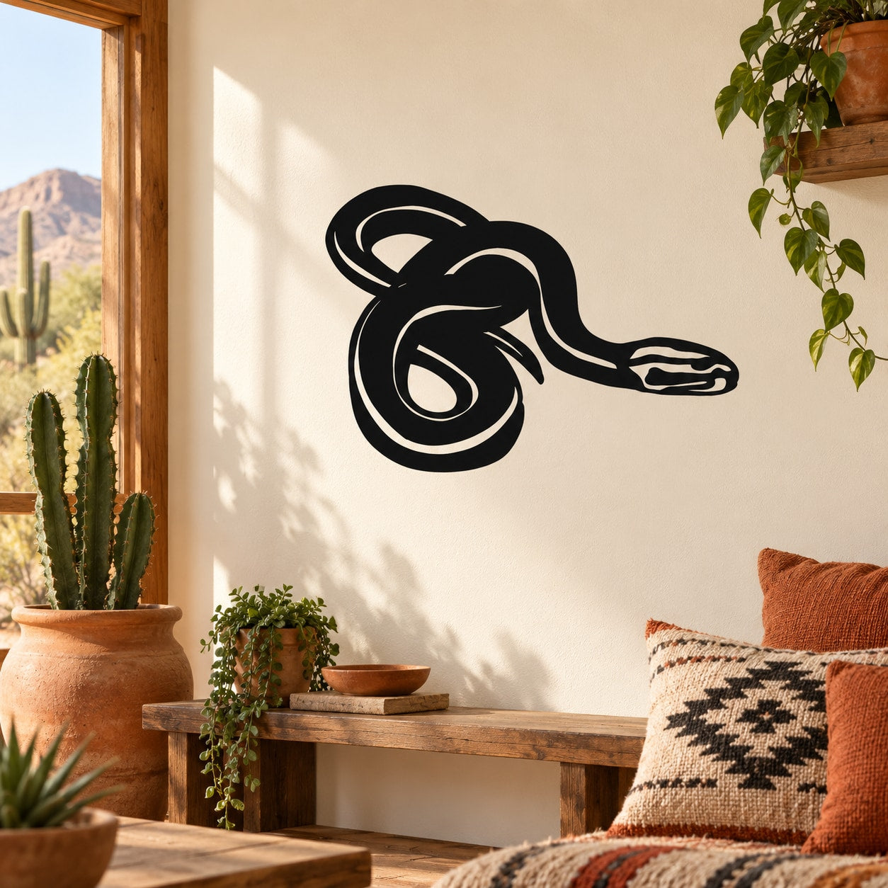 Black curled python wall decal silhouette