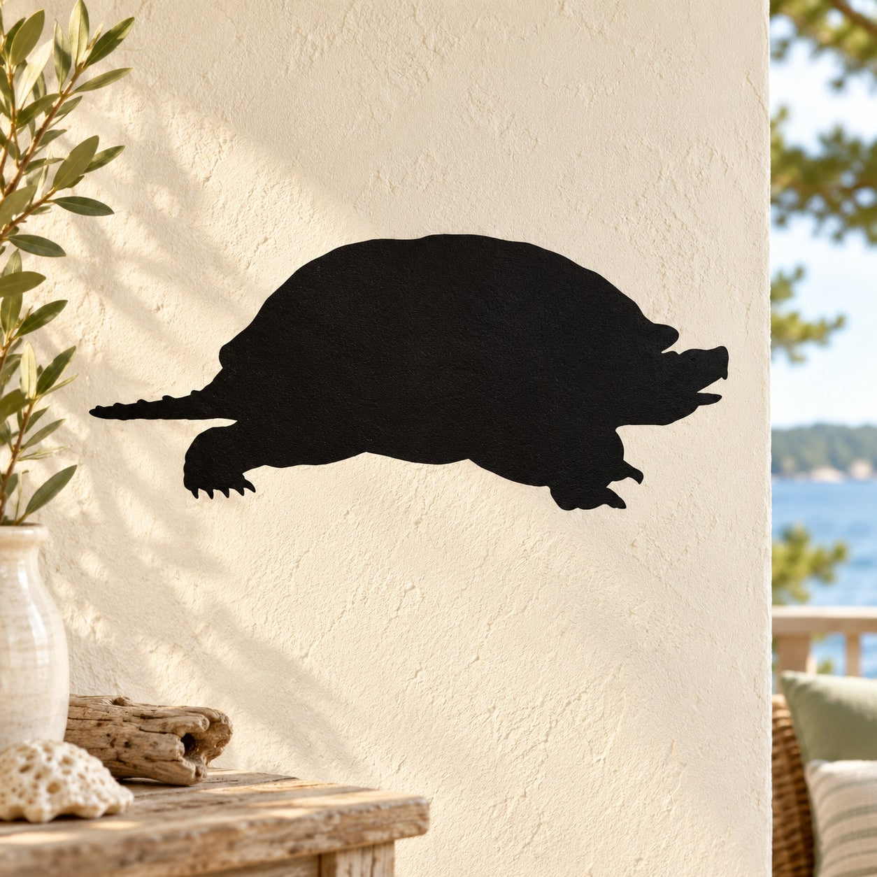 Snapping turtle walking decal, black silhouette