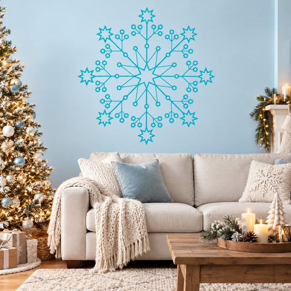 Turquoise snowflake wall decal with intricate starburst pattern