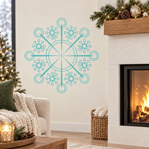 Turquoise snowflake wall decal with intricate circular patterns