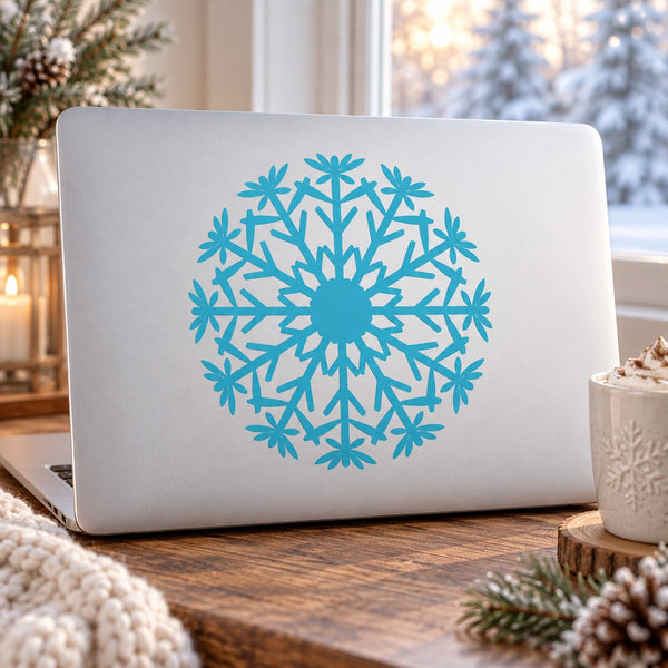 Round turquoise snowflake decal with starburst pattern for decorating