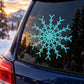 Teal snowflake car window decal with detailed starburst pattern