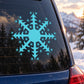 Teal pointed star snowflake decal for car window with sparkling star bursts