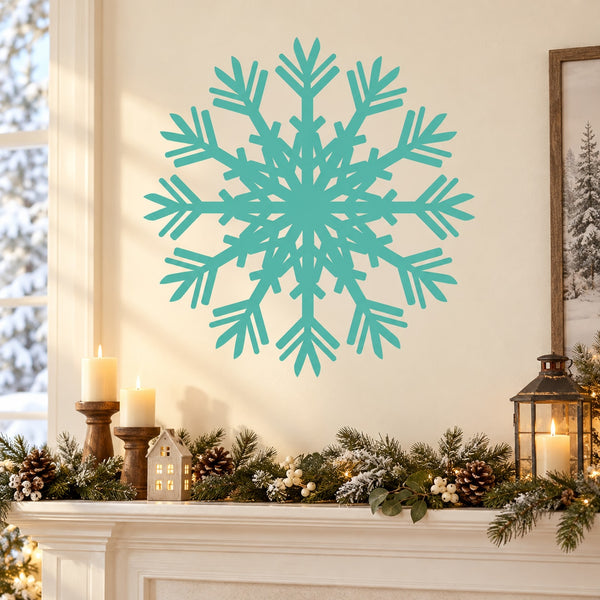 Turquoise snowflake wall decal with fern-like branches