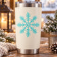 Blue snowflake decal on white tumbler, winter vinyl style sticker