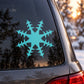 Teal snowflake decal on car window glass