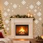 White snowflake wall decals for decorating around a fireplace, assorted sizes