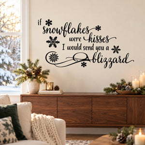 Snowflake quote wall decal with cursive text and black snowflake icons