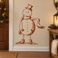 Standing snowman with scarf wall decal, brown line-art design.