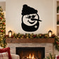 Smirking snowman wall decal with beanie and scarf, bold black outline