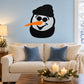 Die-cut snowman face decal with black hat, orange nose, and smiling eyes