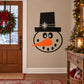 Die cut snowman face decal with black hat, orange carrot nose, and round white body