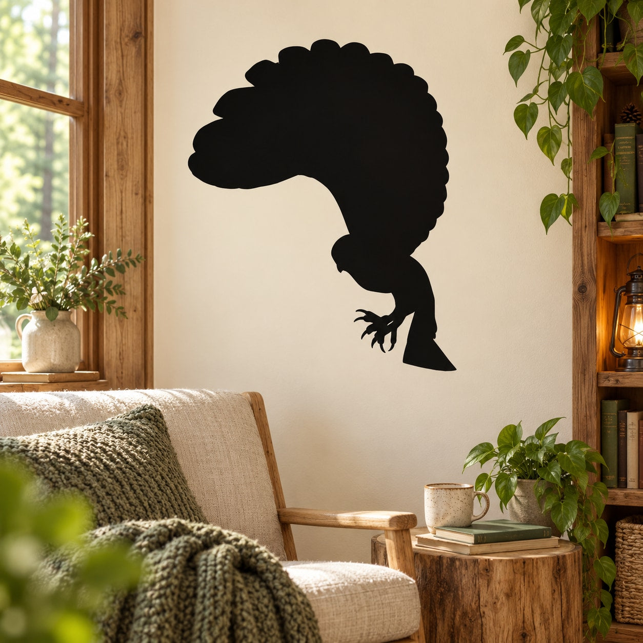 Open-wing owl silhouette wall decal in dark color