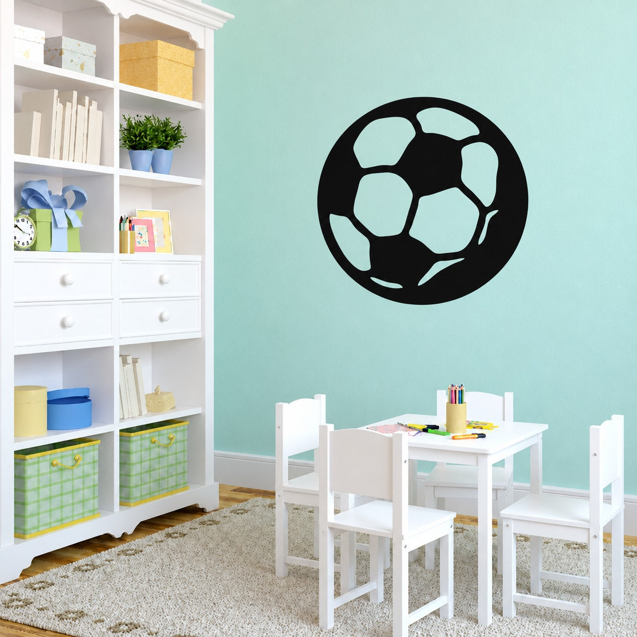 Soccer Wall Decal - Vinyl Decal - Car Decal - 022 — illustrative vinyl decal application mockup. Surrounding objects are not included.