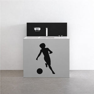 Soccer player wall decal vinyl with black player silhouette and soccer ball