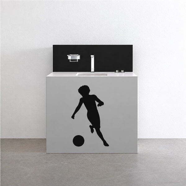 Soccer player wall decal vinyl with black player silhouette and soccer ball