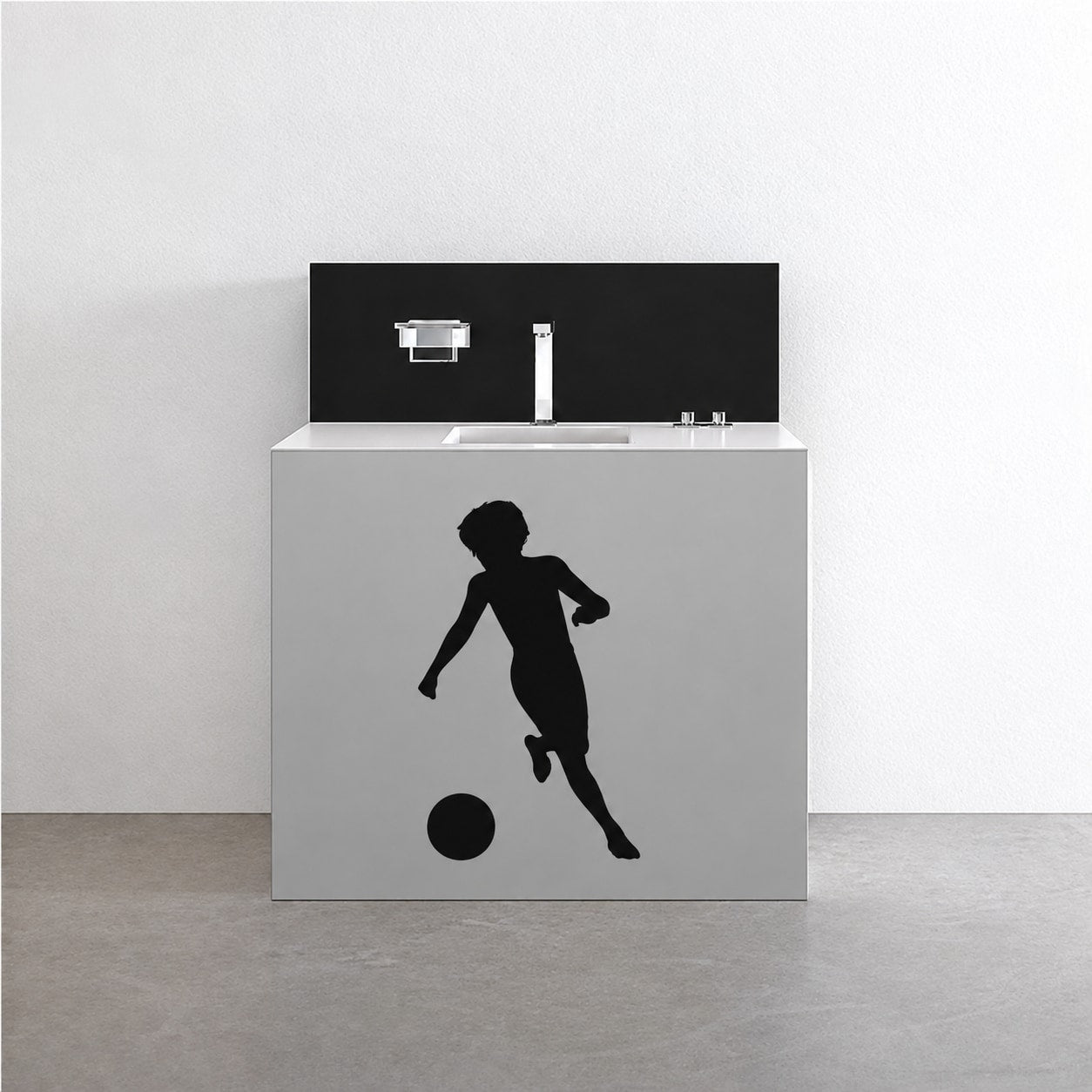 Soccer player wall decal vinyl with black player silhouette and soccer ball