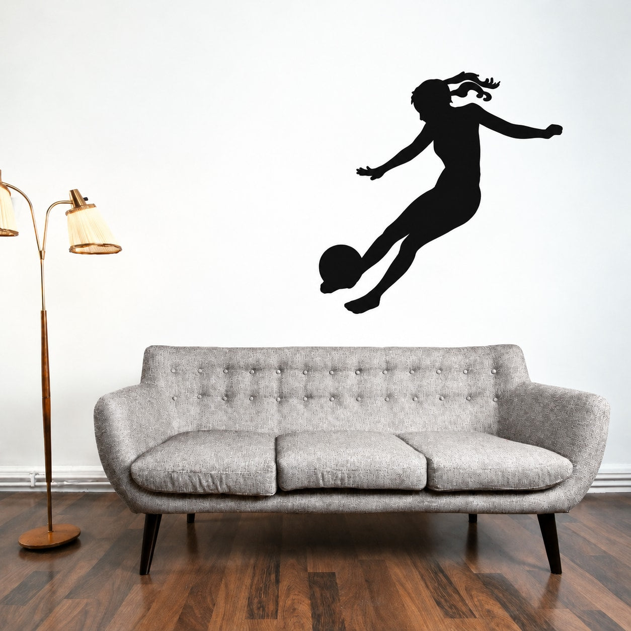 Soccer player vinyl wall decal, black silhouette of a running kick