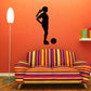 Black soccer player wall decal vinyl, standing player with ball silhouette