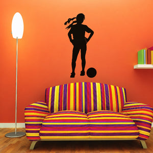 Soccer player wall decal vinyl with ball, black silhouette