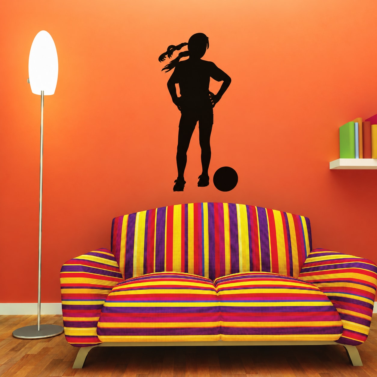 Soccer player wall decal vinyl with ball, black silhouette