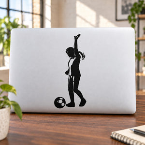Soccer wall vinyl decal with black soccer player silhouette and ball
