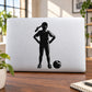 Black soccer player wall vinyl decal with soccer ball silhouette