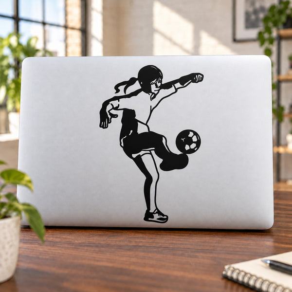 Soccer player wall vinyl decal: black footballer with ball silhouette