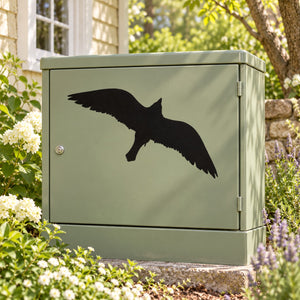 Black flying bird vinyl decal on rectangular mailbox panel