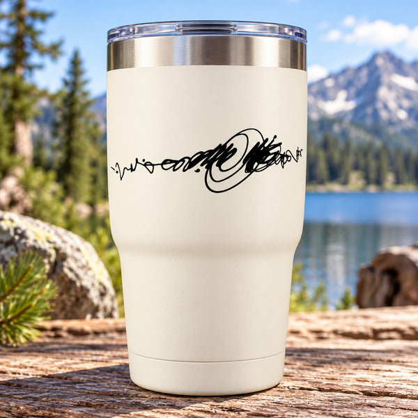 Vinyl decal with black cursive Native-style graphic for wall or car