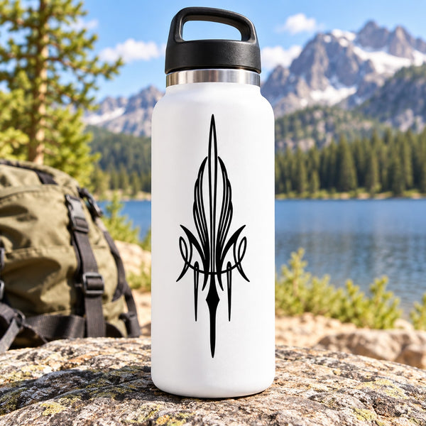 Black tribal feather-style vinyl decal with vertical spear motif