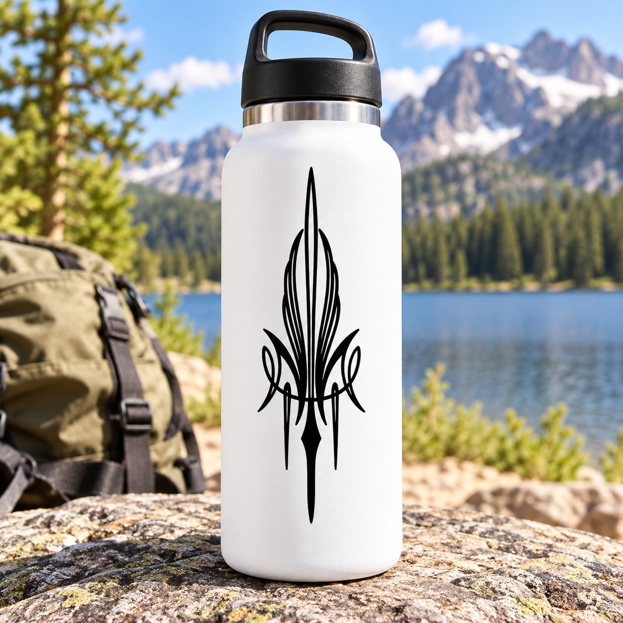 Black tribal feather-style vinyl decal with vertical spear motif