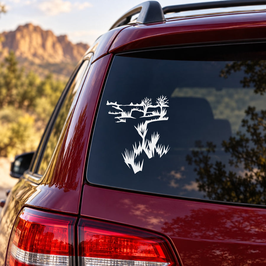 Car vinyl decal sticker with desert/space trees and stars on rear window