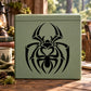 Spider web decal with black spider emblem on green rectangular box