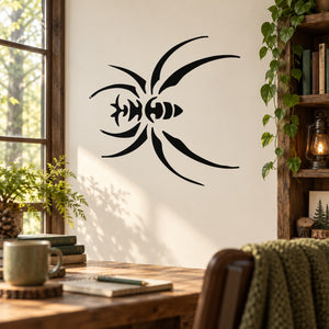 Black spider wall decal with eight legs, vinyl sticker for indoor/outdoor walls