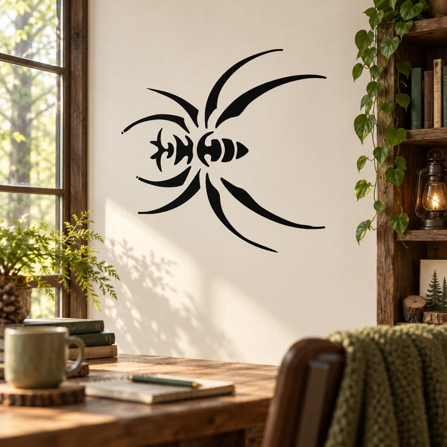Black spider wall decal with eight legs, vinyl sticker for indoor/outdoor walls