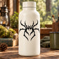 Black spider web decal with bold spider silhouette, shown on a white bottle