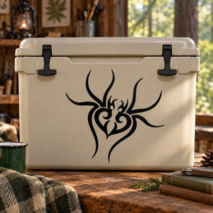Ornate black spider tattoo-style decal on a white cooler lid