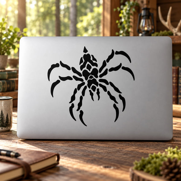 Black thorn spider vinyl decal with bold central body and eight spiny legs