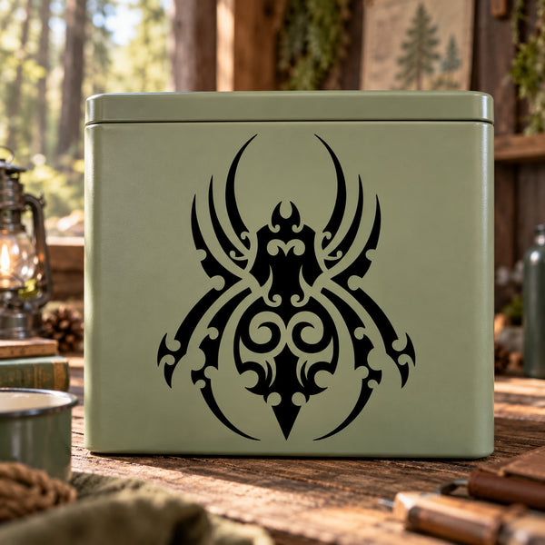 Hollow swirl spider decal, black spider graphic