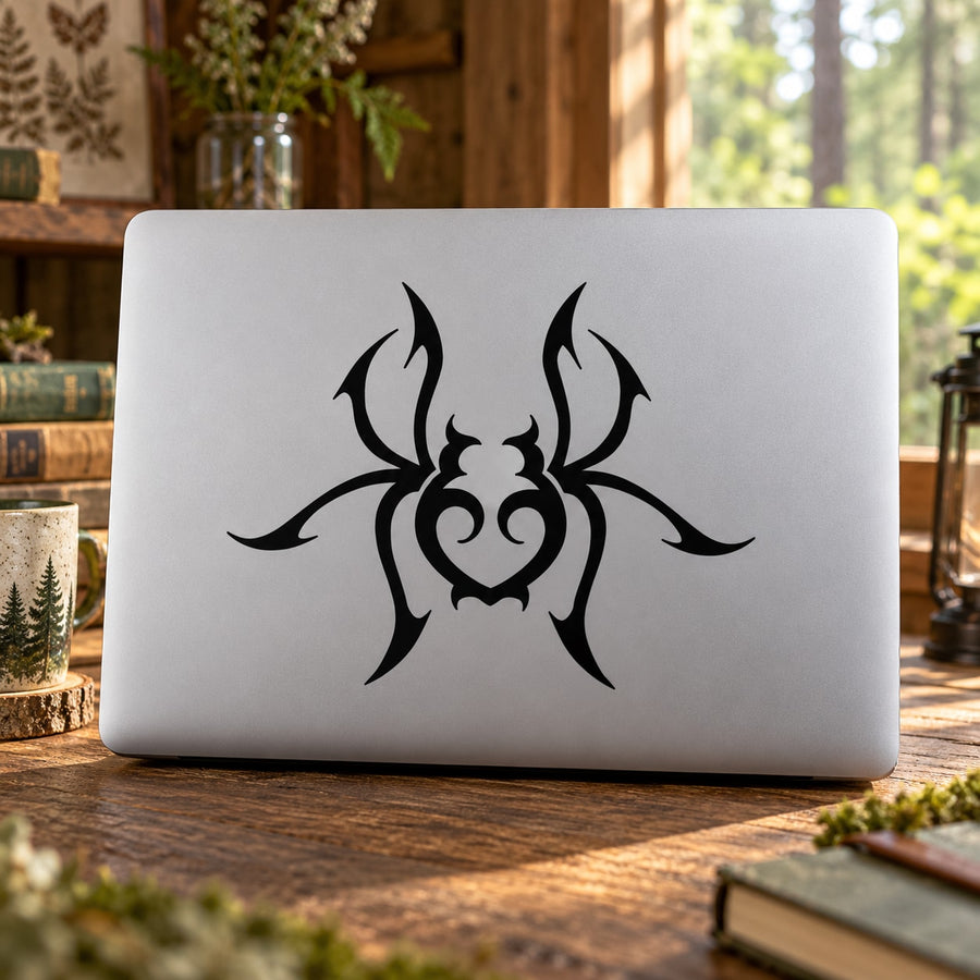 Black spider with spiky vine legs decal for smooth surfaces