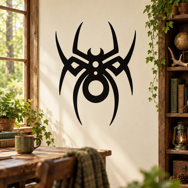 Black spider decal with cross-style web symbol