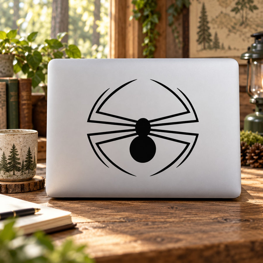 Spider decal with curved-leg symbol in black on a light background