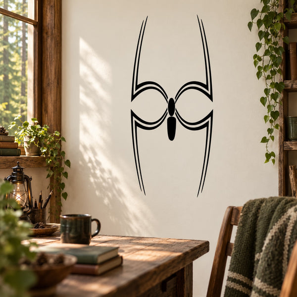 Black spider-leg line decal with webbed center design for wall or window