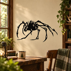 Roaming spider wall decal, black graphic silhouette