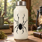 Twig-legged spider decal in black with webbed spider design on a bottle
