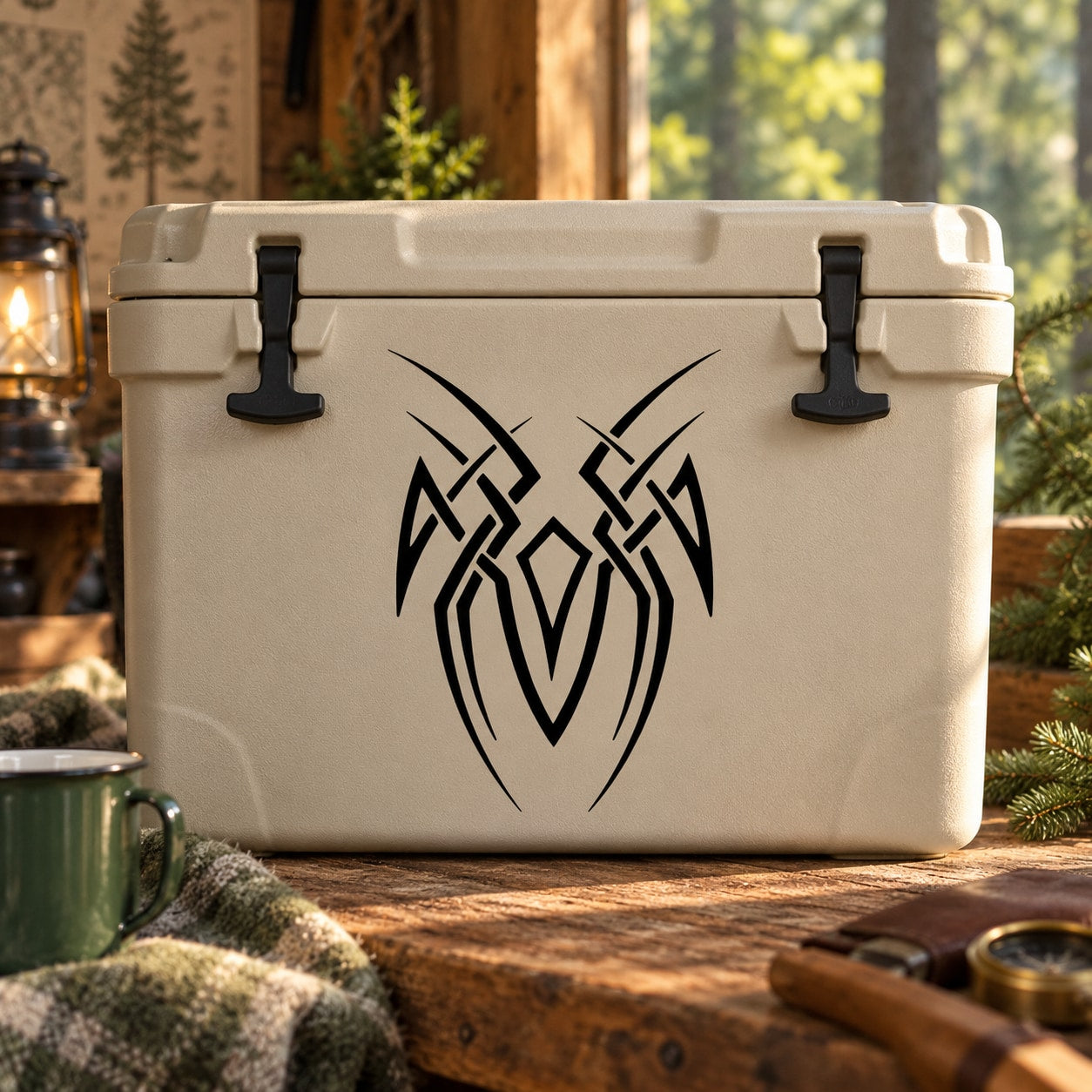 Tan cooler with centered black spider decal